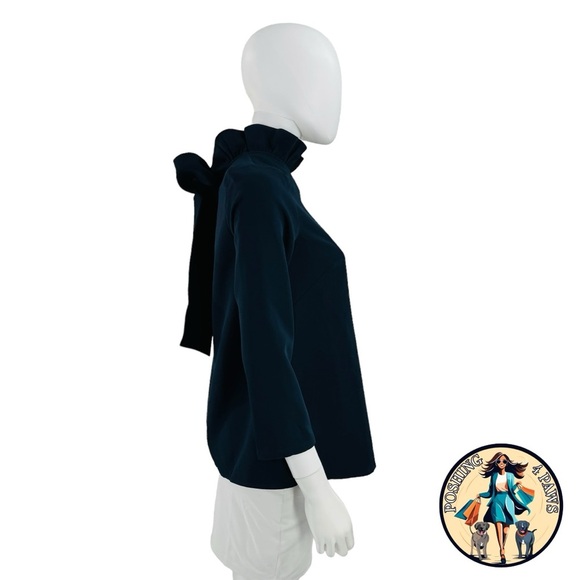 Tuckernuck NEW Navy Faye Preppy Bow Ruffle Collar 3/4 Sleeve Blouse Size XS - Picture 7 of 9